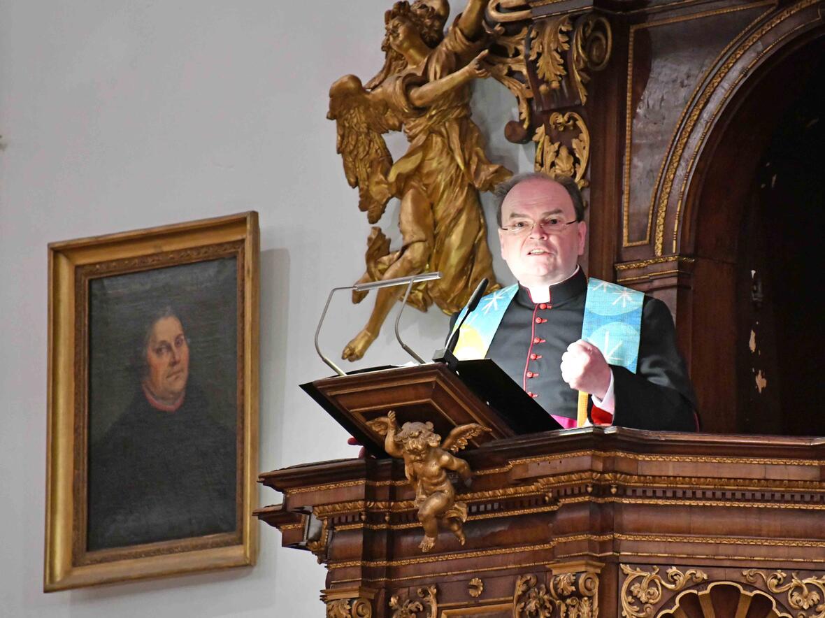 Mit Leidenschaft für die Einheit der Christen: Prälat Dr. Bertram Meier beim ökumenischen Gottesdienst zur weltweiten Gebetswoche. (Foto: Nicolas Schnall / pba)