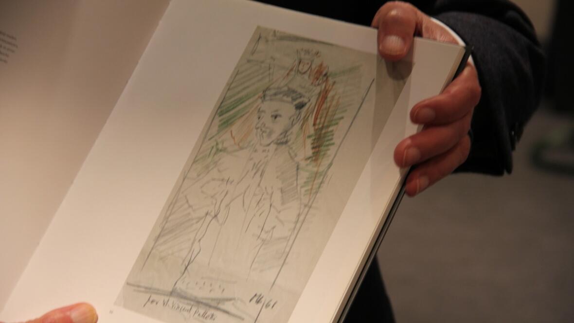 Diese Skizze fertigte Oskar Kokoschka über Vinzenz Pallotti an. Diese weicht in einigen Details von dem späteren Gemälde ab.