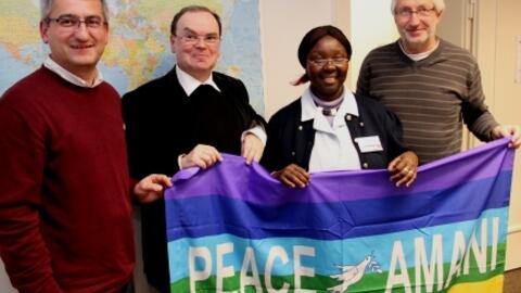 v.l. Weltkirchenreferent Anton Stegmair, Leiter des Weltkirchenreferats Prälat Dr. Bertram Meier, Misereor-Gast Joyce Mwikali und Christian Artner-Schedle von Pax Christi.