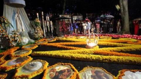 Blumenteppich an der Mariengrotte.