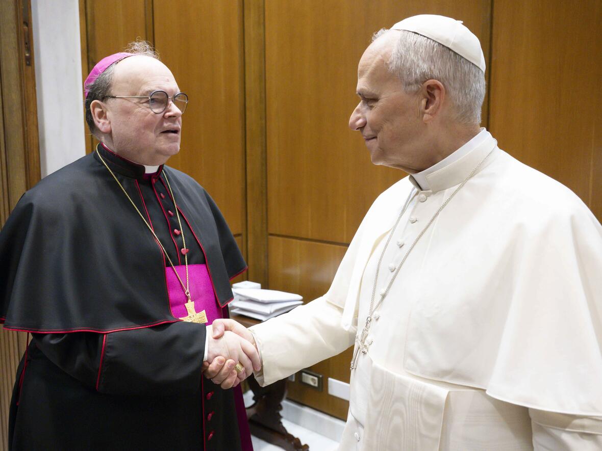 Vier-Augen-Gespräch im Vatikan: In einer Privataudienz hat Papst Leo XIV. an diesem Mittwoch Bischof Dr. Bertram Meier empfangen (Foto: vatican media).