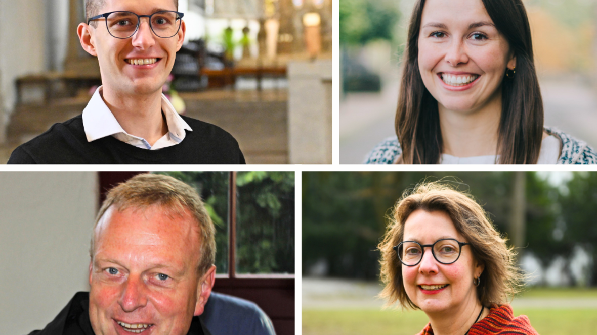 Die Schreiber der Adventsmomente: Nicolas Schwandner, Kim Reicherter, Theodor Hausmann OSB und Alexandra Kettner. (Fotos: Leander Stork und Julian Schmidt / pba; privat)