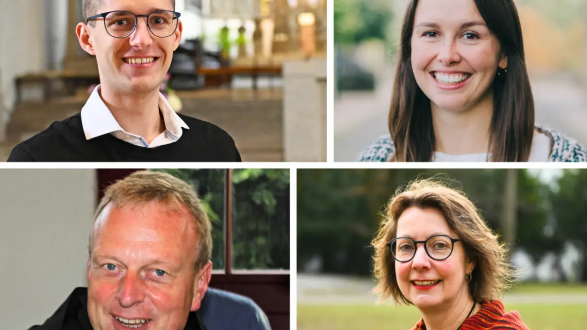 Die Schreiber der Adventsmomente: Nicolas Schwandner, Kim Reicherter, Theodor Hausmann OSB und Alexandra Kettner. (Fotos: Leander Stork und Julian Schmidt / pba; privat)